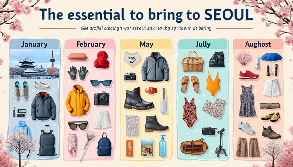 discover essential items to pack for your trip to seoul, tailored by month. from seasonal clothing to must-have accessories, this comprehensive guide ensures you’re fully prepared for each time of year in south korea's vibrant capital.